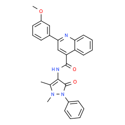 ChemSpider 2D Image | N-(1,5-Dimethyl-3-oxo-2-phenyl-2,3-dihydro-1H-pyrazol-4-yl)-2-(3-methoxyphenyl)-4-quinolinecarboxamide | C28H24N4O3