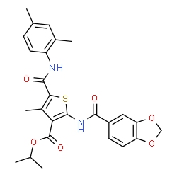 ChemSpider 2D Image | Isopropyl 2-[(1,3-benzodioxol-5-ylcarbonyl)amino]-5-[(2,4-dimethylphenyl)carbamoyl]-4-methyl-3-thiophenecarboxylate | C26H26N2O6S