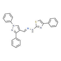 ChemSpider 2D Image | 2-{(2E)-2-[(1,3-Diphenyl-1H-pyrazol-4-yl)methylene]hydrazino}-4-phenyl-1,3-thiazole | C25H19N5S