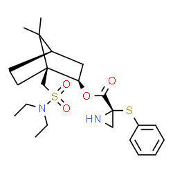 ChemSpider 2D Image | (1S,2R,4R)-1-[(Diethylsulfamoyl)methyl]-7,7-dimethylbicyclo[2.2.1]hept-2-yl (2S)-2-(phenylsulfanyl)-2-aziridinecarboxylate | C23H34N2O4S2