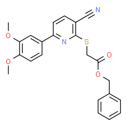 ChemSpider 2D Image | Benzyl {[3-cyano-6-(3,4-dimethoxyphenyl)-2-pyridinyl]sulfanyl}acetate | C23H20N2O4S