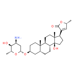 ChemSpider 2D Image | (3beta,5beta,14beta,23R)-14-Hydroxy-21-oxo-21,23-epoxychol-20(22)-en-3-yl 3-amino-2,3,6-trideoxy-beta-D-ribo-hexopyranoside | C30H47NO6