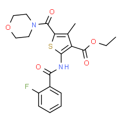 ChemSpider 2D Image | Ethyl 2-[(2-fluorobenzoyl)amino]-4-methyl-5-(4-morpholinylcarbonyl)-3-thiophenecarboxylate | C20H21FN2O5S