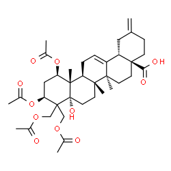 ChemSpider 2D Image | (4aS,6aS,6bR,8aS,10S,12R,12aS,12bS,14bS)-10,12-Diacetoxy-9,9-bis(acetoxymethyl)-8a-hydroxy-6a,6b,12a-trimethyl-2-methylene-1,3,4,5,6,6a,6b,7,8,8a,9,10,11,12,12a,12b,13,14b-octadecahydro-4a(2H)-picenec
arboxylic acid | C37H52O11