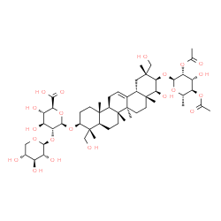 ChemSpider 2D Image | (2S,3S,4S,5R,6R)-6-[[(3S,4R,4aR,6aR,6bS,8aR,9S,10R,11R,12aS,14aR,14bR)-10-[(2S,3R,4R,5R,6S)-3,5-diacetoxy-4-hydroxy-6-methyl-tetrahydropyran-2-yl]oxy-9-hydroxy-4,11-bis(hydroxymethyl)-4,6a,6b,8a,11,14b-hexamethyl-1,2,3,4a,5,6,7,8,9,10,12,12a,14,14a-tetradecahydropicen-3-yl]oxy]-3,4-dihydroxy-5-[(2S,3R,4S,5R)-3,4,5-trihydroxytetrahydropyran-2-yl]oxy-tetrahydropyran-2-carboxylic acid | C51H80O21