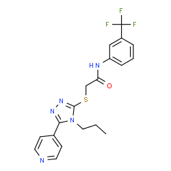 ChemSpider 2D Image | 2-{[4-Propyl-5-(4-pyridinyl)-4H-1,2,4-triazol-3-yl]sulfanyl}-N-[3-(trifluoromethyl)phenyl]acetamide | C19H18F3N5OS