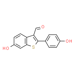 ChemSpider 2D Image | 6-Hydroxy-2-(4-hydroxyphenyl)-1-benzothiophene-3-carbaldehyde | C15H10O3S