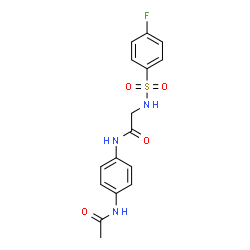 ChemSpider 2D Image | N-(4-Acetamidophenyl)-N~2~-[(4-fluorophenyl)sulfonyl]glycinamide | C16H16FN3O4S