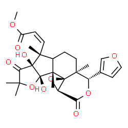 ChemSpider 2D Image | Methyl (2Z)-3-[(3S,3aS,6R,6aR,9aS,9bR,9cR,10aS)-3-(3-furyl)-6a,9a-dihydroxy-3a,6,8,8,9b-pentamethyl-1,7-dioxododecahydro-3H-furo[3',2':4,5]cyclopenta[1,2-f]oxireno[d]isochromen-6-yl]acrylate | C27H32O10