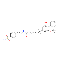 ChemSpider 2D Image | 6-[(6aR,10aR)-1-Hydroxy-6,6,9-trimethyl-6a,7,10,10a-tetrahydro-6H-benzo[c]chromen-3-yl]-6-methyl-N-[2-(4-sulfamoylphenyl)ethyl]heptanamide | C32H44N2O5S