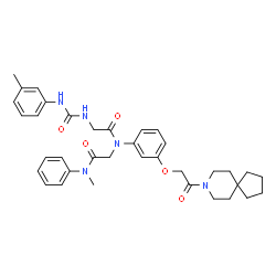 ChemSpider 2D Image | N-[(3-Methylphenyl)carbamoyl]glycyl-N~2~-{3-[2-(8-azaspiro[4.5]dec-8-yl)-2-oxoethoxy]phenyl}-N-methyl-N-phenylglycinamide | C36H43N5O5