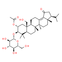 ChemSpider 2D Image | (3S,3aS,5aS,5bR,7aR,9R,10R,11aS,11bS)-9-(beta-D-Glucopyranosyloxy)-11a-(hydroxymethyl)-3-isopropyl-3a,5a,5b,8,8-pentamethyl-1-oxo-2,3,3a,4,5,5a,5b,6,7,7a,8,9,10,11,11a,11b,12,13-octadecahydro-1H-cyclo
penta[a]chrysen-10-yl acetate | C38H60O10