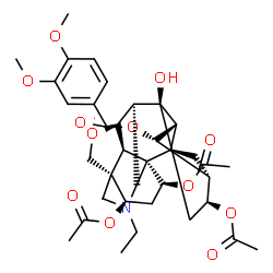 ChemSpider 2D Image | (1S,2R,3R,4S,5R,6S,8R,9S,13R,16R,17S,18S,20R)-6,18,20-Triacetoxy-11-ethyl-8-hydroxy-15-oxa-11-azaheptacyclo[11.4.3.1~2,5~.0~1,10~.0~3,8~.0~9,16~.0~13,17~]henicos-4-yl 3,4-dimethoxybenzoate | C36H45NO12