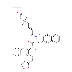 ChemSpider 2D Image | N-Methyl-N-[(2E)-5-methyl-5-({[(2-methyl-2-propanyl)oxy]carbonyl}amino)-2-hexenoyl]-3-(2-naphthyl)-D-alanyl-Nalpha-methyl-N-(tetrahydro-2-furanylmethyl)-D-phenylalaninamide | C41H54N4O6