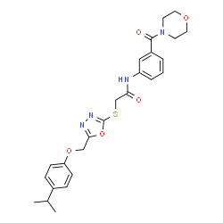 ChemSpider 2D Image | 2-({5-[(4-Isopropylphenoxy)methyl]-1,3,4-oxadiazol-2-yl}sulfanyl)-N-[3-(4-morpholinylcarbonyl)phenyl]acetamide | C25H28N4O5S