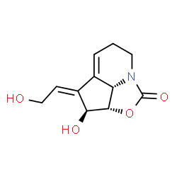 ChemSpider 2D Image | (2aS,3S,4Z,7bS)-3-Hydroxy-4-(2-hydroxyethylidene)-2a,3,4,6,7,7b-hexahydro-2-oxa-7a-azacyclopenta[cd]inden-1-one | C11H13NO4