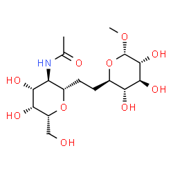 ChemSpider 2D Image | N-[(2S,3R,4R,5R,6R)-4,5-Dihydroxy-6-(hydroxymethyl)-2-{2-[(2R,3S,4S,5R,6S)-3,4,5-trihydroxy-6-methoxytetrahydro-2H-pyran-2-yl]ethyl}tetrahydro-2H-pyran-3-yl]acetamide | C16H29NO10