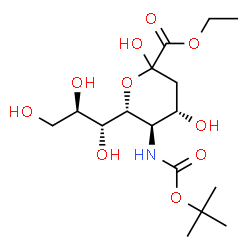 ChemSpider 2D Image | Ethyl (6R)-3,5-dideoxy-5-({[(2-methyl-2-propanyl)oxy]carbonyl}amino)-6-[(1R,2R)-1,2,3-trihydroxypropyl]-L-threo-hex-2-ulopyranosonate | C16H29NO10