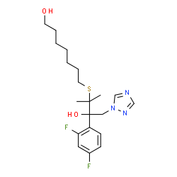 ChemSpider 2D Image | 7-{[3-(2,4-Difluorophenyl)-3-hydroxy-2-methyl-4-(1H-1,2,4-triazol-1-yl)-2-butanyl]sulfanyl}-1-heptanol | C20H29F2N3O2S