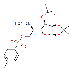 ChemSpider 2D Image | 3-O-Acetyl-5-azido-5-deoxy-1,2-O-isopropylidene-6-O-[(4-methylphenyl)sulfonyl]-alpha-D-glucofuranose | C18H23N3O8S