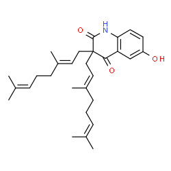 ChemSpider 2D Image | 3,3-Bis[(2E)-3,7-dimethyl-2,6-octadien-1-yl]-6-hydroxy-2,4(1H,3H)-quinolinedione | C29H39NO3