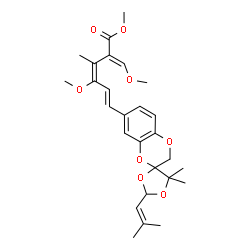 ChemSpider 2D Image | Methyl (2E,3E,5E)-6-[5',5'-dimethyl-2'-(2-methyl-1-propen-1-yl)spiro[1,4-benzodioxine-2,4'-[1,3]dioxolan]-7-yl]-4-methoxy-2-(methoxymethylene)-3-methyl-3,5-hexadienoate | C27H34O8