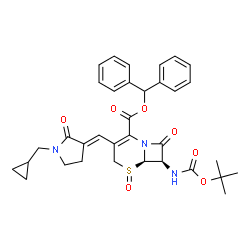 ChemSpider 2D Image | Diphenylmethyl (6R,7R)-3-{(E)-[1-(cyclopropylmethyl)-2-oxo-3-pyrrolidinylidene]methyl}-7-({[(2-methyl-2-propanyl)oxy]carbonyl}amino)-8-oxo-5-thia-1-azabicyclo[4.2.0]oct-2-ene-2-carboxylate 5-oxide | C34H37N3O7S