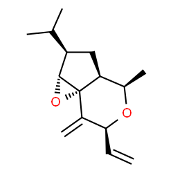 ChemSpider 2D Image | (1aR,3S,5R,5aS,7R,7aR)-7-Isopropyl-5-methyl-2-methylene-3-vinylhexahydro-5H-oxireno[2,3]cyclopenta[1,2-c]pyran | C15H22O2