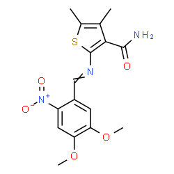 ChemSpider 2D Image | 2-[(4,5-Dimethoxy-2-nitrobenzylidene)amino]-4,5-dimethyl-3-thiophenecarboxamide | C16H17N3O5S