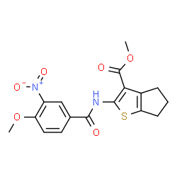 ChemSpider 2D Image | Methyl 2-[(4-methoxy-3-nitrobenzoyl)amino]-5,6-dihydro-4H-cyclopenta[b]thiophene-3-carboxylate | C17H16N2O6S