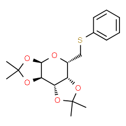 ChemSpider 2D Image | (3aR,5S,5aR,8aS,8bR)-2,2,7,7-Tetramethyl-5-[(phenylsulfanyl)methyl]tetrahydro-3aH-bis[1,3]dioxolo[4,5-b:4',5'-d]pyran | C18H24O5S