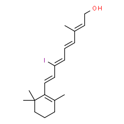 ChemSpider 2D Image | (2E,4E,6Z,8E)-7-Iodo-3-methyl-9-(2,6,6-trimethyl-1-cyclohexen-1-yl)-2,4,6,8-nonatetraen-1-ol | C19H27IO