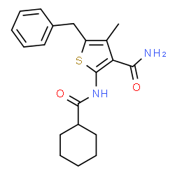 ChemSpider 2D Image | 5-Benzyl-2-[(cyclohexylcarbonyl)amino]-4-methyl-3-thiophenecarboxamide | C20H24N2O2S