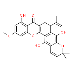 ChemSpider 2D Image | 5,9,14-Trihydroxy-6-isopropenyl-11-methoxy-3,3-dimethyl-6,7-dihydro-3H,8H-chromeno[7,6-c]xanthen-8-one | C26H24O7