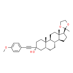 ChemSpider 2D Image | (3alpha,5beta,17beta)-3-[(4-Methoxyphenyl)ethynyl]-17-(2-methyl-1,3-dioxolan-2-yl)androstan-3-ol | C32H44O4