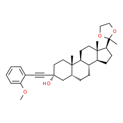 ChemSpider 2D Image | (3alpha,5beta,17beta)-3-[(2-Methoxyphenyl)ethynyl]-17-(2-methyl-1,3-dioxolan-2-yl)androstan-3-ol | C32H44O4