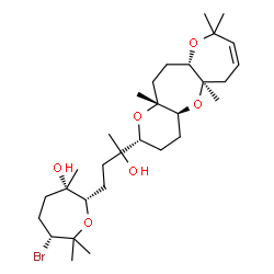 ChemSpider 2D Image | (2S,3S,6R)-6-Bromo-2-{(3S)-3-hydroxy-3-[(2R,4aS,5aR,10aS,12aR)-5a,9,9,12a-tetramethyl-3,4,4a,5a,6,9,10a,11,12,12a-decahydro-2H-oxepino[3,2-b]pyrano[2,3-f]oxepin-2-yl]butyl}-3,7,7-trimethyl-3-oxepanol | C30H51BrO6