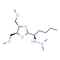 ChemSpider 2D Image | 2-{(1R)-1-[(4S,5S)-4,5-Bis(methoxymethyl)-1,3-dioxolan-2-yl]pentyl}-1,1-dimethylhydrazine | C14H30N2O4