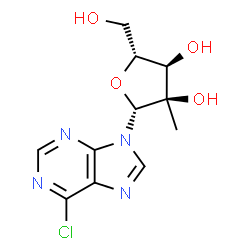 ChemSpider 2D Image | 6-Chloro-9-(2-C-methyl-beta-D-ribofuranosyl)-9H-purine | C11H13ClN4O4