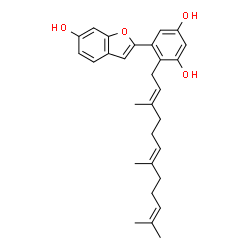 ChemSpider 2D Image | 5-(6-Hydroxy-2-benzofuranyl)-4-[(2E,6E)-3,7,11-trimethyl-2,6,10-dodecatrien-1-yl]-1,3-benzenediol | C29H34O4
