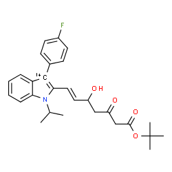 ChemSpider 2D Image | 2-Methyl-2-propanyl (6E)-7-[3-(4-fluorophenyl)-1-isopropyl(3-~14~C)-1H-indol-2-yl]-5-hydroxy-3-oxo-6-heptenoate | C2714CH32FNO4
