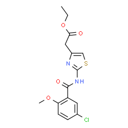 ChemSpider 2D Image | Ethyl {2-[(5-chloro-2-methoxybenzoyl)amino]-1,3-thiazol-4-yl}acetate | C15H15ClN2O4S