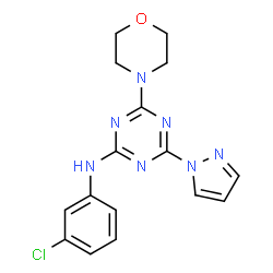 ChemSpider 2D Image | N-(3-Chlorophenyl)-4-(4-morpholinyl)-6-(1H-pyrazol-1-yl)-1,3,5-triazin-2-amine | C16H16ClN7O