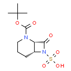 ChemSpider 2D Image | (1S,6R)-2-{[(2-Methyl-2-propanyl)oxy]carbonyl}-8-oxo-2,7-diazabicyclo[4.2.0]octane-7-sulfonic acid | C11H18N2O6S