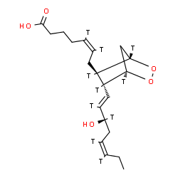 ChemSpider 2D Image | (5Z)-7-[(1S,4R,5S,6S)-6-[(1Z,3R,5Z)-3-Hydroxy(2,3,5,6-~3~H_4_)-1,5-octadien-1-yl](1,4,5,6-~3~H_4_)-2,3-dioxabicyclo[2.2.1]hept-5-yl](5,6-~3~H_2_)-5-heptenoic acid | C20H20T10O5
