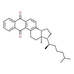 ChemSpider 2D Image | (1R,3aR,13aR)-13a-Methyl-1-[(2R)-6-methyl-2-heptanyl]-2,3,3a,12,13,13a-hexahydro-1H-cyclopenta[c]tetraphene-6,11-dione | C30H36O2