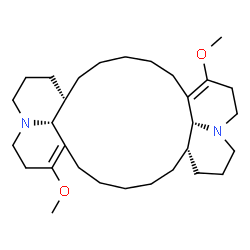 ChemSpider 2D Image | (12aS,19bR,24aS,24bR)-7,19-Dimethoxy-2,3,6,9,10,11,12,12a,14,15,17,18,19b,20,21,22,23,24,24a,24b-icosahydro-1H,5H,8H,13H-quinolizino[1',9':9,10,11]cyclohexadeca[1,2,3-ij]quinolizine | C30H50N2O2
