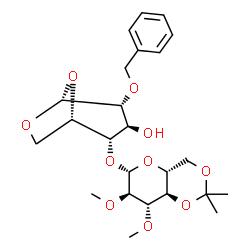 ChemSpider 2D Image | (1S,2S,3S,4R,5R)-4-(Benzyloxy)-2-{[(4aR,6S,7R,8S,8aR)-7,8-dimethoxy-2,2-dimethylhexahydropyrano[3,2-d][1,3]dioxin-6-yl]oxy}-6,8-dioxabicyclo[3.2.1]octan-3-ol | C24H34O10