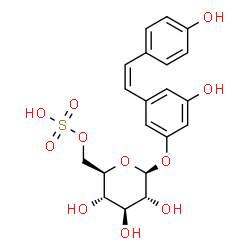 ChemSpider 2D Image | 3-Hydroxy-5-[(Z)-2-(4-hydroxyphenyl)vinyl]phenyl 6-O-sulfo-beta-D-glucopyranoside | C20H22O11S