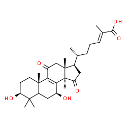 ChemSpider 2D Image | (3beta,5xi,7beta,24E)-3,7-Dihydroxy-11,15-dioxolanosta-8,24-dien-26-oic acid | C30H44O6
